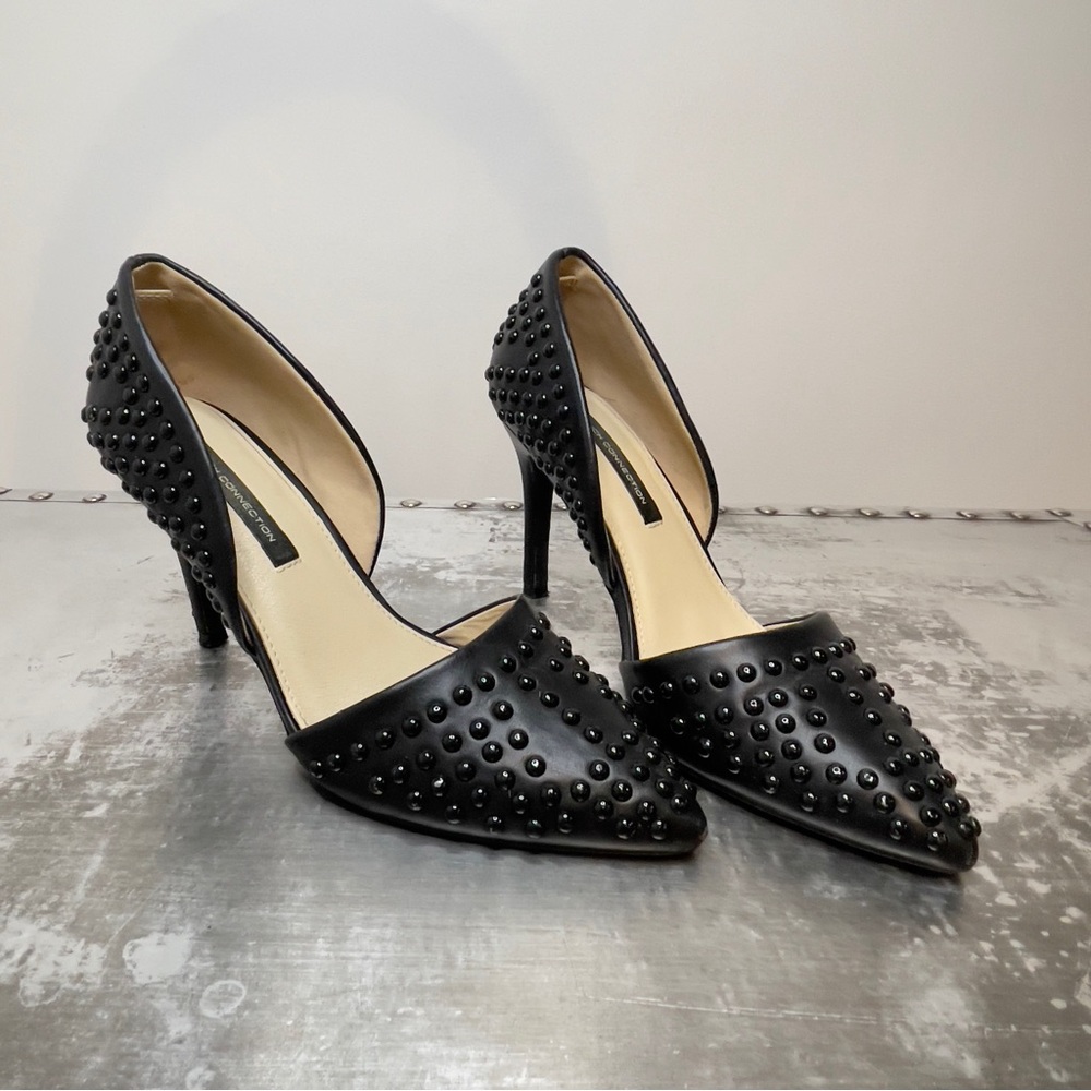 French Connection Forever D’Orsay Heels 7 Black Vegan Leather Studded Pointed